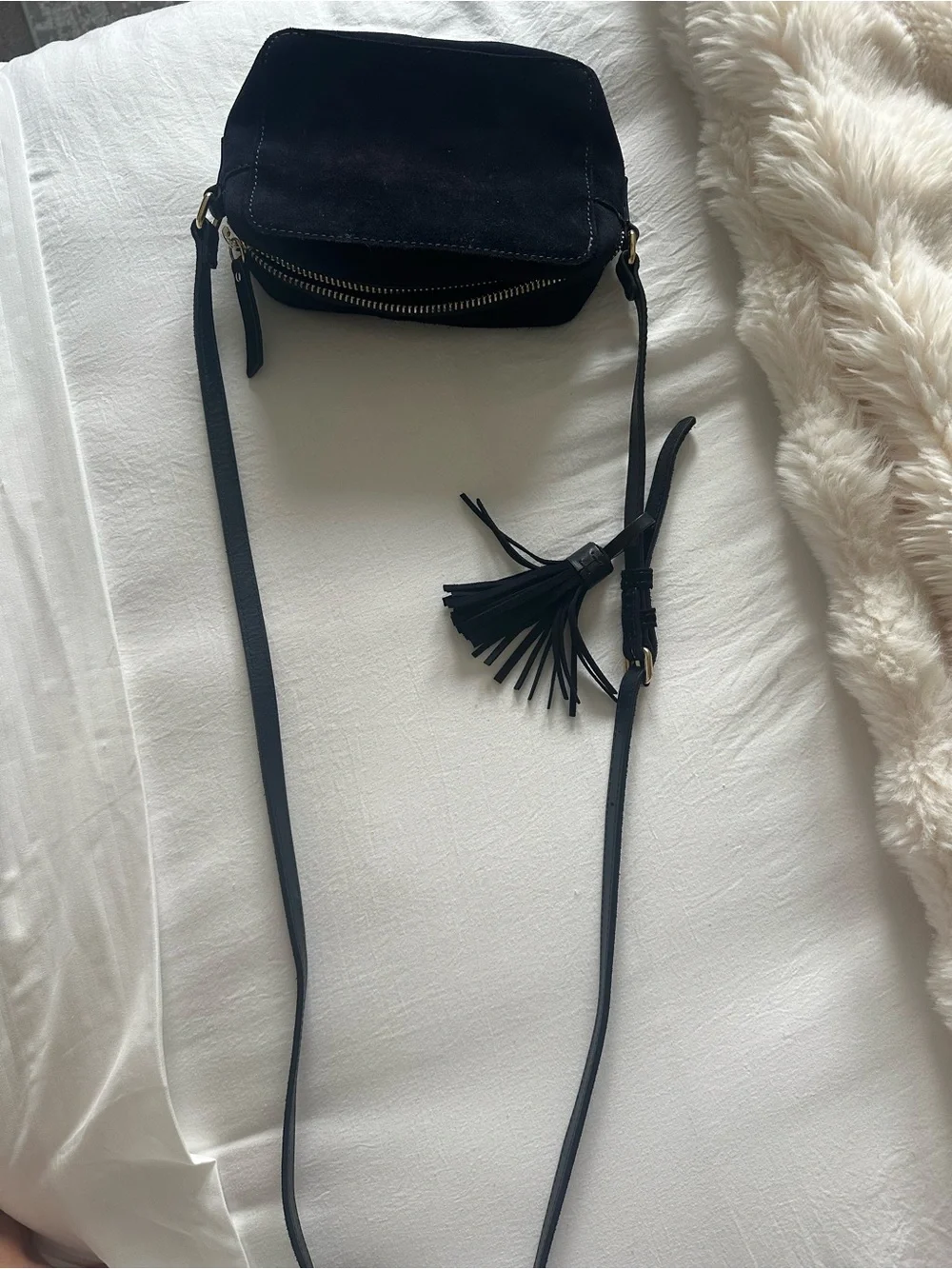 Navy blue Suede Crossbody Bag with Tassel